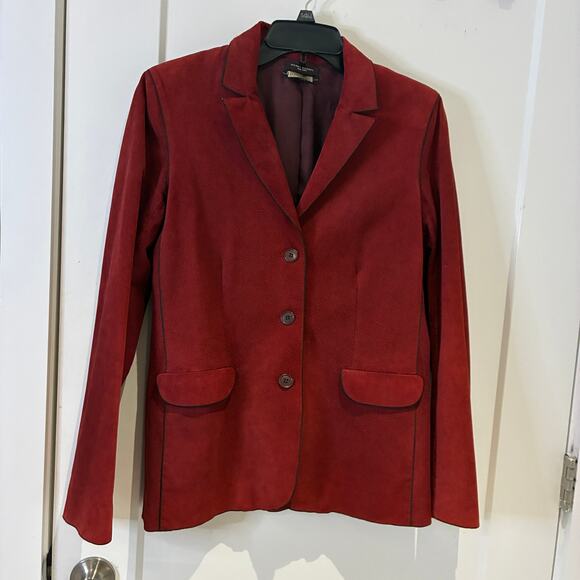 henri bendel Jackets & Blazers - VTG Henri Bendel Red Suede Exposed Seam Blazer Sz Medium